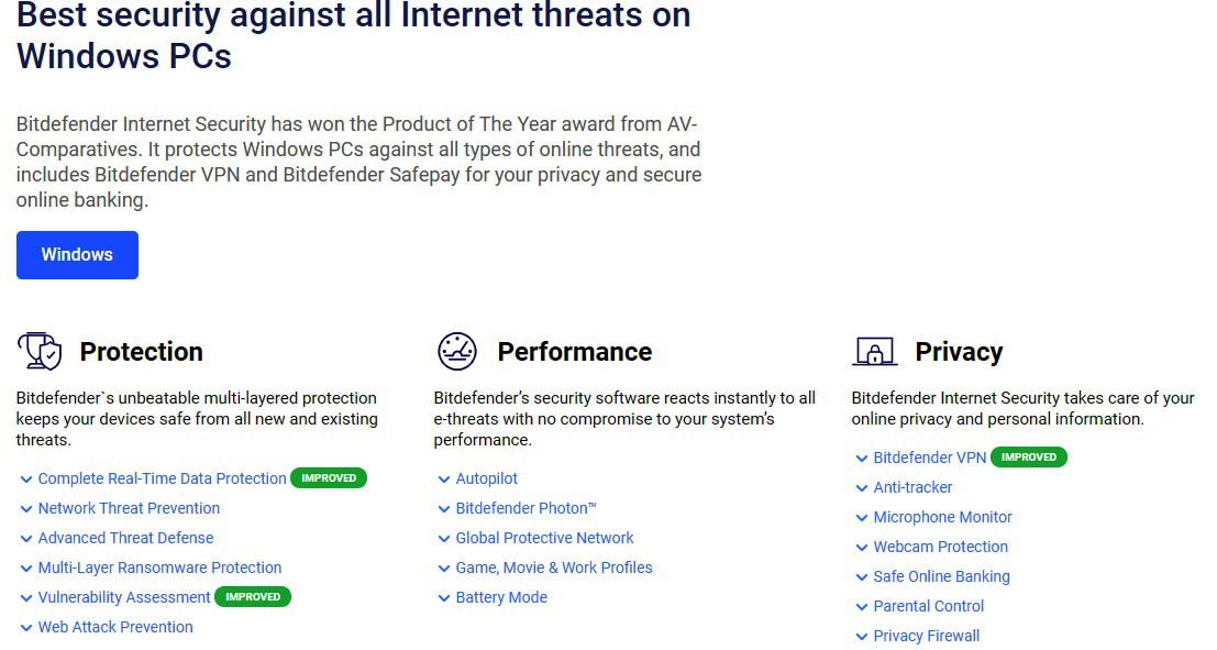 Bitdefender internet security features